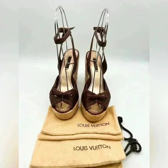 Louis Vuitton Manyara Women’s Size 36 Brown Leather Wedge Espadrille Sandals - Picture 4 of 15